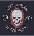 rock and roll stamp with skull rose vector image vector image