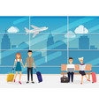 people sitting and walking in airport terminal vector image