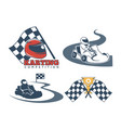karting promo emblems with driver in helmet vector image