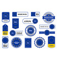 made in eu europe quality icons labels with flag vector image