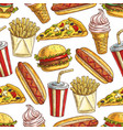 fast food meal snacks and dessert seamless pattern vector image vector image