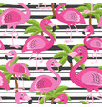 seamless pattern with flamingo and tree palm vector image