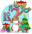 happy new year text with cute rabbit for banner vector image