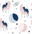 seamless childish pattern with cats on moons vector image