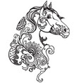 horse head floral style black and white vector image