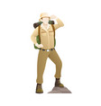 an explorer with hat and backpack vector image