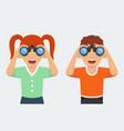 happy and curious girl boy looking through vector image