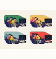 couple watching tv series flat character design vector image