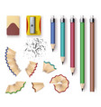 realistic wooden graphite pencils sharpener vector image vector image
