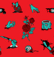 seamless pattern with scary cartoon pictures vector image