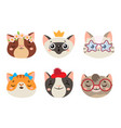 cute cats heads with glasses and crown vector image