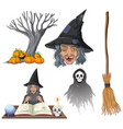 halloween theme with witch and ghost vector image