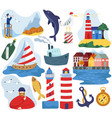 sea and lighthouse isolated icons vector image