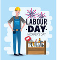 man mechanic with equipment to labour day vector image