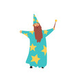 cheerful man with long beard in blue wizard vector image
