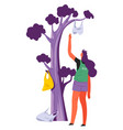 woman eco activist collecting plastic litter vector image