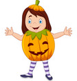cartoon kid with halloween pumpkin costume vector image