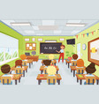 cartoon kids and teacher in classroom elementary vector image