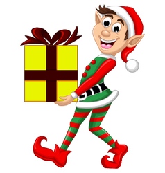 Christmas elf holding a gift Royalty Free Vector Image