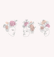 set of women faces bodies line art vector image vector image