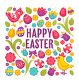 chicken and bunny eggs and tulips easter religious vector image