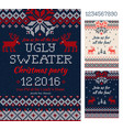 ugly sweater christmas party cards knitted vector image