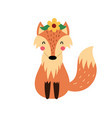 cute fox with flowers on its head funny hand vector image vector image