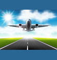 airplane flying over the runway vector image vector image