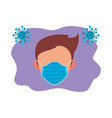 young man wearing medical mask character vector image vector image