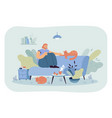 positive lady sitting on cozy sofa with cats vector image vector image