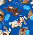 puppy dogs playing in a seamless pattern vector image