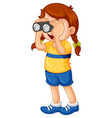 girl look through binoculars on white background vector image