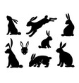 set of silhouettes of easter bunnies vector image vector image