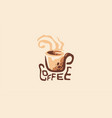 Hot drink cup coffee shop logo with steaming mug Vector Image