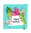 tropical summer background with cute cartoon items vector image vector image