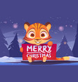 cute tiger holding merry christmas banner xmas vector image