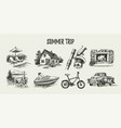 hand drawn vintage family vacation set sketch vector image