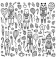 cute hand drawn background with animals vector image vector image