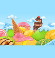 sweet candy landscape 3d cartoon background vector image vector image