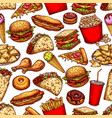 fast food junk meal and drinks seamless pattern vector image