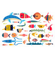 ocean fish doodle print set vector image