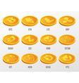set cryptocurrency gold coins vector image