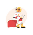 astronaut works on laptop scientist in space suit vector image vector image