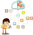 business man using a smart phone on a cloud vector image vector image