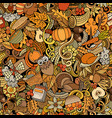 cartoon cute doodles hand drawn happy thanksgiving vector image vector image