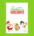 greeting card with santa claus snowman and elf vector image vector image