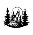 wolf howls at moon - forest landscape vector image vector image