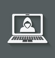 hacker in mask on laptop screen vector image vector image