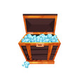 old open chest full of precious stones shiny blue vector image