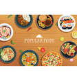 popular food on a wooden background food vector image vector image